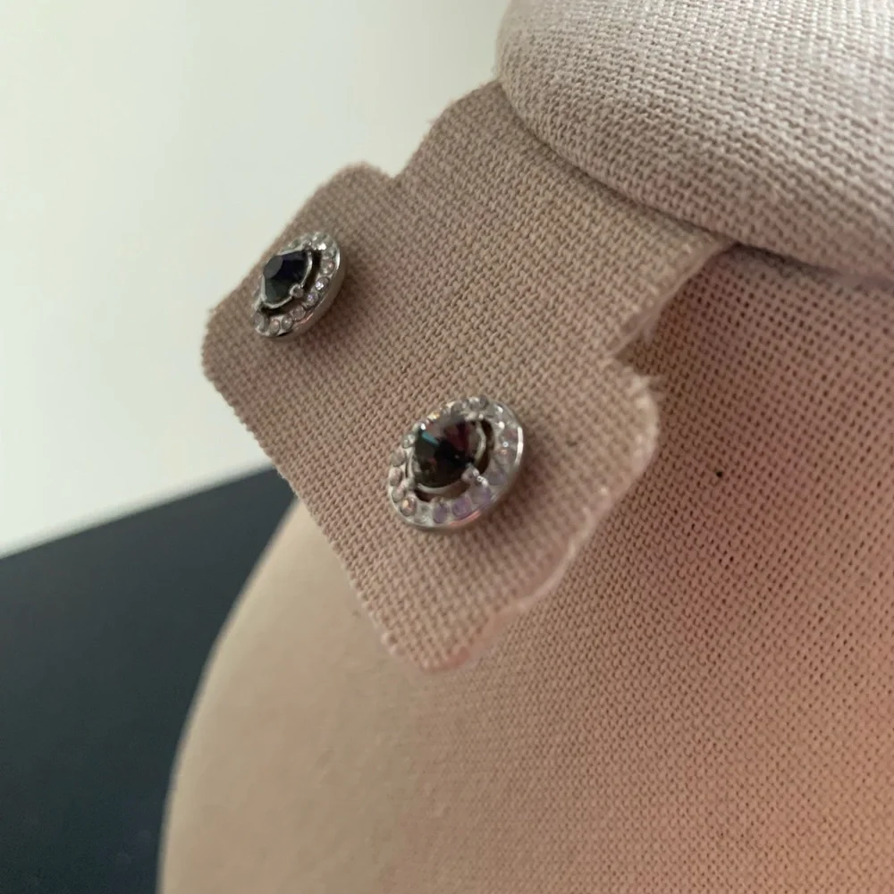 Round White and Black Crystal CZ Party Evening Festive Halo Earrings